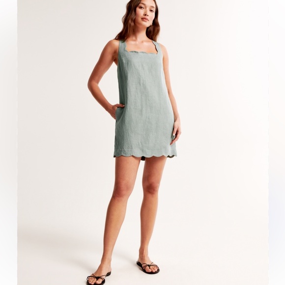 Abercrombie & Fitch Dresses & Skirts - Abercrombie & Fitch Premium Linen Scalloped Mini Dress Sz XS NWT